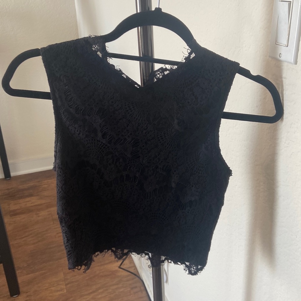 Black Lacey crop top high neck zipper in back